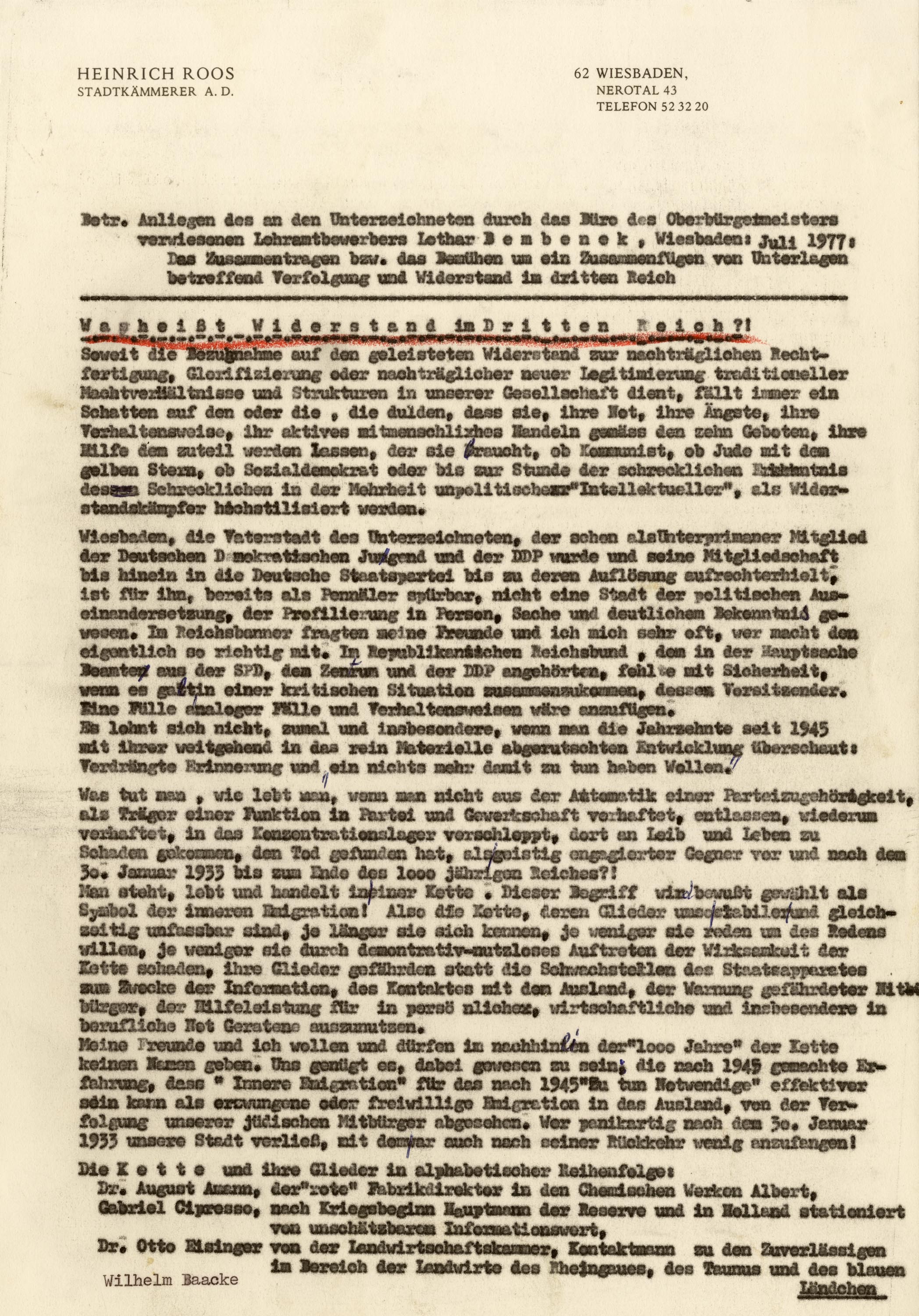 Aus dem sechsseitigen Widerstandsbericht von Heinrich Roos vom 29. März 1980